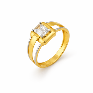 Mens 18KT Yellow Gold Emerald Cut Cubic Zirconia Solitaire <b>Ring</b> Two Tone <b>Split</b> Shank Band Wedding Party Engagement Gift Jewelry - Product Image 2