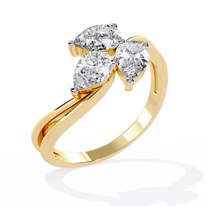 Anillo de Compromiso Clásico con Tres Diamantes Cultivados en Laboratorio, Corte Pera, Oro Sólido de 14K, para Aniversario o Boda - Product Image 4