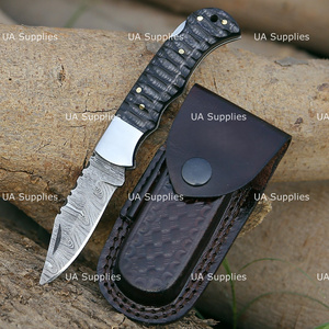 OEM UA Supplies Industrial Grade Damascus Steel Folding Pocket <b>Knife</b> Sculpted Wooden <b>Handle</b> Back Lock Razor Sharp <b>Knife</b> - Product Image 3