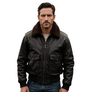 Real <b>Sheepskin</b> Leather Bomber <b>Jacket</b> Men's Winter Warm Outerwear Classic Style Handmade Durable And Soft - Product Image 5