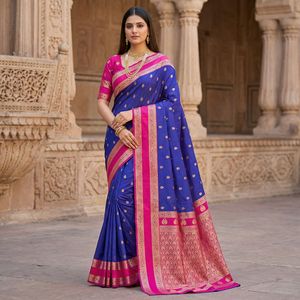 Sari Tradicional Indio de Seda Banarasi con Trabajo de Tejido Zari para Bodas y Eventos Festivos, Atuendo para Mujer - Product Image 4