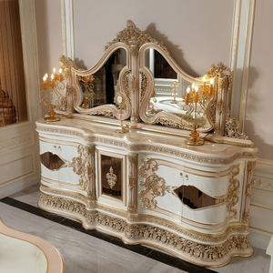 Custom Luxury Golden Dining Set European Palace Wood Carved with <b>Mirror</b> Console Glass Showcase Cabinet Villa Furniture - Product Image 6