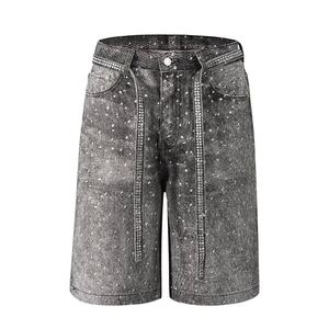 High Quality Unisex Acidwash Allover Rhinestones Denim Shorts Custom Made Bling <b>Jean</b> Shorts For <b>Men</b> Summer Denim jorts - Product Image 1