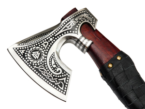 New Vikings Axe Best Gift Medieval Viking Axe Hand Forged High Carbon Steel Ash Wood Handle Luxury Hatchet Full Leather <b>Wrapped</b> - Product Image 2
