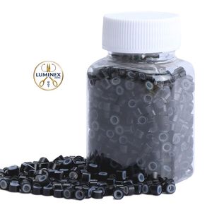 1000 unidades de extensiones de cabello de 5 mm con cuentas de acero inoxidable, anillos micro-enlazables con punta en I para extensiones de cabello - Negro - Product Image 1