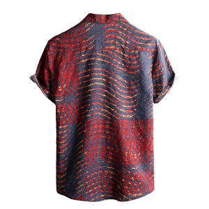 Chemise décontractée pour homme à manches courtes style hawaïen, motif floral rouge et bleu, col rabattu, 100 % polyester, séchage rapide, bouton unique - Product Image 2