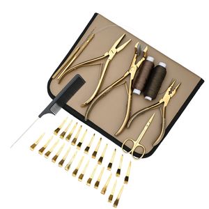 Hair Extension Tools Kit Three Hole Tape In Flat Crimper Plier Pulling Loop <b>Hook</b> Mini Scissor Rat Tail Comb Sectioning <b>Clips</b> - Product Image 1