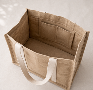 Sac fourre-tout en jute pour usage quotidien, poignée noire, poche intérieure - Product Image 2