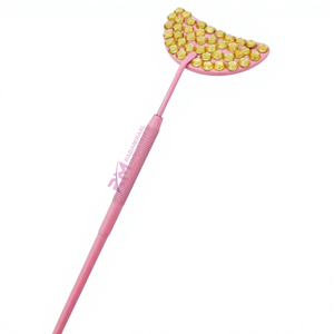 Miroir d'inspection pour extensions de cils en forme de lune, couleur rose poudrée, avec poignée en pierre dorée/diamant. - Product Image 1