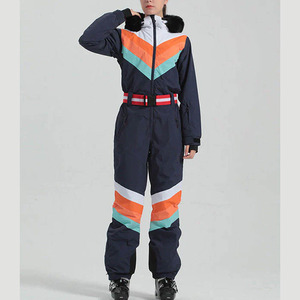 Traje de Esquí de Una Pieza para Mujer, Invierno, Acolchado, con Cuello de Piel con Rayas en V, Mono de Esquí, Impermeable, Ropa Deportiva para Adultos - Product Image 3