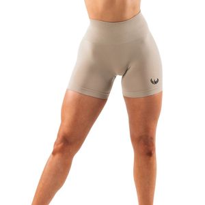 <b>Womens</b> Sand Beige High Waist Seamless Gymwear <b>Shorts</b> <b>Compression</b> Stretch Workout Fitness Training Activewear Performance Wear - Product Image 1