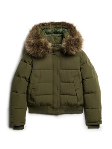 Men's <b>Hooded</b> Puffer <b>Jacket</b> with <b>Fur</b> Trim Windproof Winter Casual Regular Fit Polyester Shell Zipper Closure Front Logo - Product Image 2