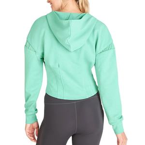 2026 nouveauté femmes mode personnalisé vert avant fermeture éclair doux coton confortable haut court à capuche col à capuche pour l'hiver - Product Image 2