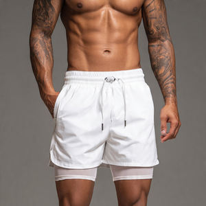 กางเกงขาสั้นออกกำลังกายเอวสูงสองชั้นสำหรับผู้ชาย ฟิตเนส 2 in 1 กางเกงซับใน กางเกงขาสั้นผู้ชาย โพลีเอสเตอร์ 100% กางเกงขาสั้นสองชั้น - Product Image 2