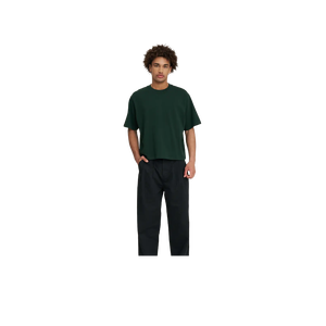 T-shirt Homme Vert Foncé Oversize à Manches Courtes Col Rond Uni Décontracté Respirant en Toile avec Logo Avant en Jersey - Product Image 4