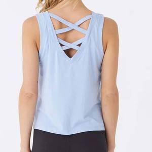 Camiseta sin Mangas con Cuello en V para Mujer, Color Azul Claro, Tejida, Transpirable, Estilo Casual - Product Image 6