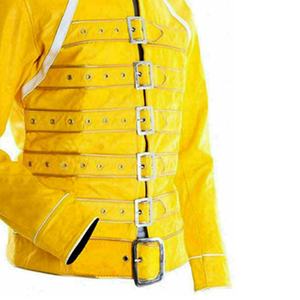 Yellow-Color Custom Made Women Black <b>Belted</b>-Biker Fashion Motorbike Racing Leather High Quality Style-Jackets With Stand-Collar - Product Image 5