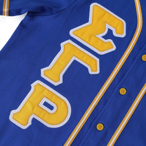 Maillot de baseball SGRHO bleu roi à boutons, manches courtes, fermeture à pression, écusson brodé, lettres grecques, uniforme sportif d'équipe - Product Image 5