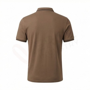 Polo à manches courtes pour homme, couleur marron, fermeture éclair, décontracté, tricot uni, coupe classique - Product Image 2