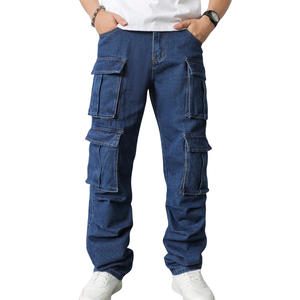 Pantalones Vaqueros Cargo Azules para Hombre, Corte Relajado, Multibolsillos, Pierna Recta, Jeans Utilitarios, Ropa Casual de Calle, Pantalones para Uso Diario, Moda - Product Image 1