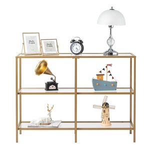 Consolle Moderna da Ingresso 12m con Struttura in Metallo Dorato, Facile Montaggio, Tavolo da Divano con Specchio in Vetro Temperato per Soggiorno e Corridoio - Product Image 5