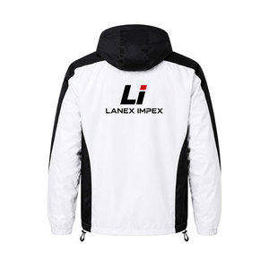 Chaqueta Cortavientos Personalizada Blanca y Negra con Capucha, Ligera, Impermeable, para Actividades al Aire Libre, Deportes, Running, Senderismo - Product Image 3