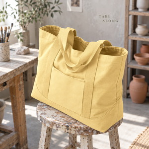 Sac fourre-tout en toile de coton pour tous les jours avec poche avant et poignées |   Sac de courses réutilisable naturel pour un usage quotidien et les courses décontractées - Product Image 2