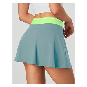 Jupe mini plissée trapèze color-block pour femme, style sportif, respirante, taille élastique, bleu-vert, en Spandex et Polyester - Product Image 4