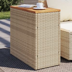 Mesa Auxiliar Pequeña para Jardín con Patas Ajustables en Ratán Sintético PE Beige y Marrón - Product Image 1