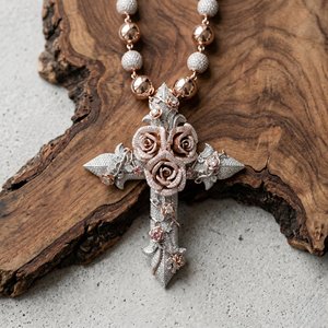 Collier pendentif croix rose entièrement sertie de pierres, personnalisé, style Hip Hop, bijoux chrétiens, en argent 925, Moissanite, motif floral - Product Image 1