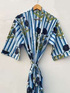 Cotton Floral Blockprint Kimono Robe – Summer Beachwear Loungewear Wholesale Women Printed Cotton Kimono <b>Boho</b> Beach Cover Up - Product Image 2