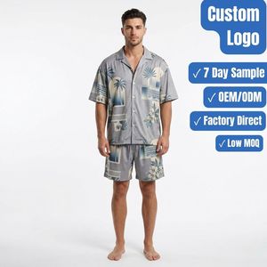 Custom <b>Men's</b> <b>Lounge</b> Shirt And <b>Shorts</b> Set OEM ODM Private Label Sleepwear Manufacturer Factory - Product Image 1