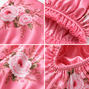Bonnet de nuit en satin rose à motifs floraux pour femme, ajustable, élastique, pour usage domestique, 54-56 cm, style tendance - Product Image 6