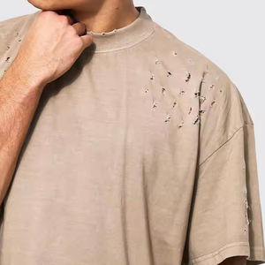 T-shirt décontracté pour homme en coton 100% noir, tricoté, surdimensionné, style sportif, effet usé, streetwear - Product Image 5