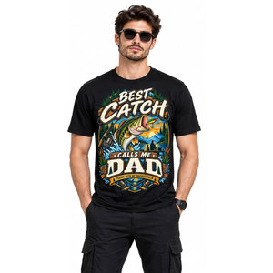 T-shirt de pêche pour homme « Best Catch Calls Me Dad » imprimé par sublimation, noir, pour activités de plein air - Product Image 4