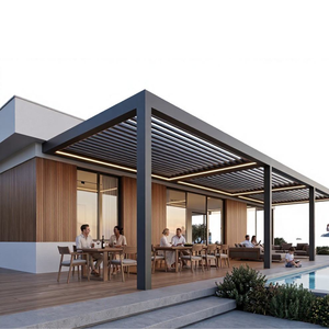 Système de pergola en aluminium à prix abordable avec toit à lames motorisées, panneaux de verre coulissants et design extérieur étanche - Product Image 3