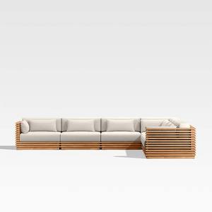 Sofá contemporáneo en forma de L de madera de teca para patio con respaldo y cojines cómodos, ideal para jardín, balcón o terraza. - Product Image 2