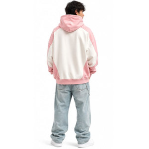 <b>Pink</b> Oversized Hooded Sweatshirt Unisex Cotton Fleece Raglan Sleeve New York Print Casual Autumn Style - Product Image 4