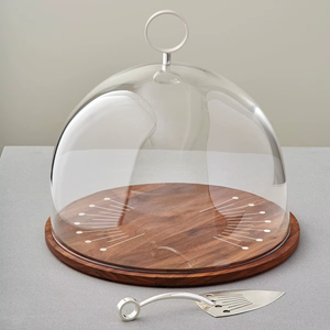 Premium Wooden <b>Cake</b> Dome With Glass Cover Elegant Design For <b>Cake</b> Display Kitchen Decoration And Serving Purpose - Product Image 1