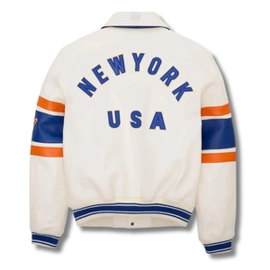 Wholesale 1 MOQ Genuine <b>Leather</b> New York USA Avirex-Style Varsity Bomber <b>Jacket</b> | Premium Streetwear Outerwear High-Volume Urban - Product Image 4