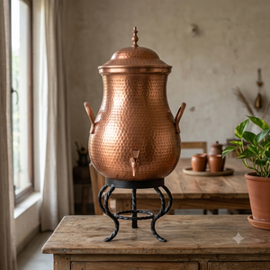 Distributeur de boissons en cuivre martelé artisanal avec couvercle, robinet et support en fer pour la maison, l'hôtel, le restaurant, la restauration, la vente en gros, en vrac, B2B - Product Image 4