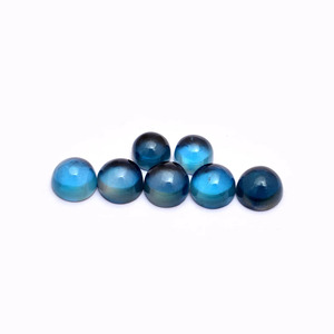 Topacio Azul AAA+ de 6mm-7mm, Cabochones Redondos Lisos, Topacio Natural de Londres, Gema Preciosa Auténtica, Cabochones de Base Plana para Joyería - Product Image 1
