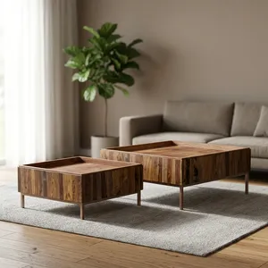 Modern Square Wood <b>Nesting</b> Coffee <b>Tables</b> Tray Top Minimalist <b>Living</b> <b>Room</b> Furniture - Product Image 1