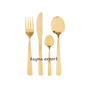 Ensemble de couverts en acier inoxydable plaqué or, poli miroir, manche court, passe au lave-vaisselle, design moderne, pour occasions spéciales - Product Image 5
