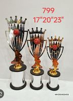 Réplique de trophée de cricket moderne en métal, coupe de récompense sportive avec base en bois, couronne et balle, décoration de bureau, cadeau d'équipe personnalisé