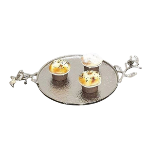 Fancy Design <b>Large</b> Size Food Serving <b>Tray</b> Premium Quality Silver Metal <b>Tray</b> With Featuring Ornate Gold Handles For Best Sale - Product Image 2