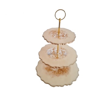Elegant Marble-Effect 3-Tier Resin <b>Cupcake</b> <b>Stand</b> Durable Food-Grade Epoxy Resin Serving Platter With Irregular Edges And Metal - Product Image 3