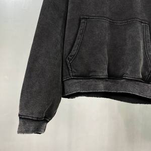 Custom High-quality Heavyweight Hoodie Washed and Distressed Men's Cotton <b>Fleece</b> Hoodie Casual Vintage <b>Black</b> Loose Hoodies - Product Image 6