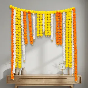 Artificial Marigold and Jasmine Flower Garland Backdrop with Yellow Orange <b>White</b> <b>Hanging</b> Strings for Wedding Festival Decor - Product Image 2