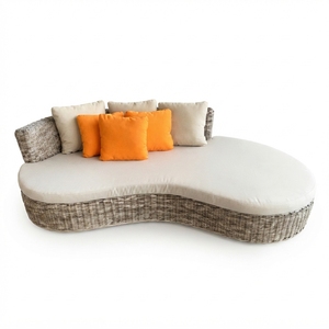 Handcrafted Nantes sofa curved synthetic rattan daybed outdoor patio wicker sectional couch padded seat cushions furniture setup - Product Image 1